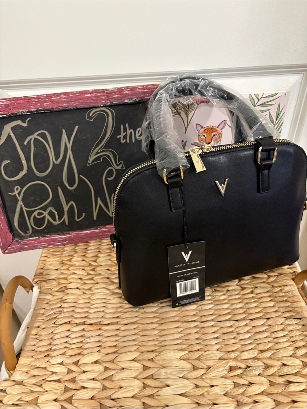 Vanessa Williams Black Dome-Style Satchel with Gold hdware & strap